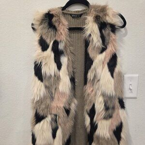 Faux Fur Knit Vest Multicolor Sleeveless Jacket Size M